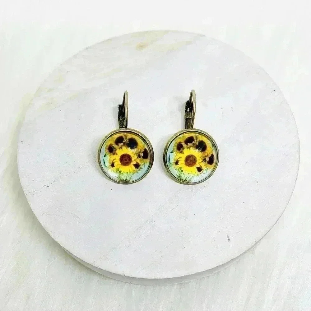 Vintage Feel Sunflower Print Earrings